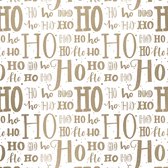 Inpakpapier Kerst Hohoho Xmas Letters Goud- Breedte 30 cm - 100m lang