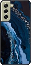 Leuke Telefoonhoesjes - Hoesje geschikt voor Samsung Galaxy S21 FE - Marmer kobaltblauw - Backcover zwart - Marmer - Blauw