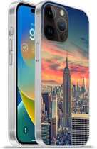 Geschikt voorApple Iphone 14 Pro - Softcase hoesje - New York - Manhattan - Empire State Building - Siliconen Telefoonhoesje
