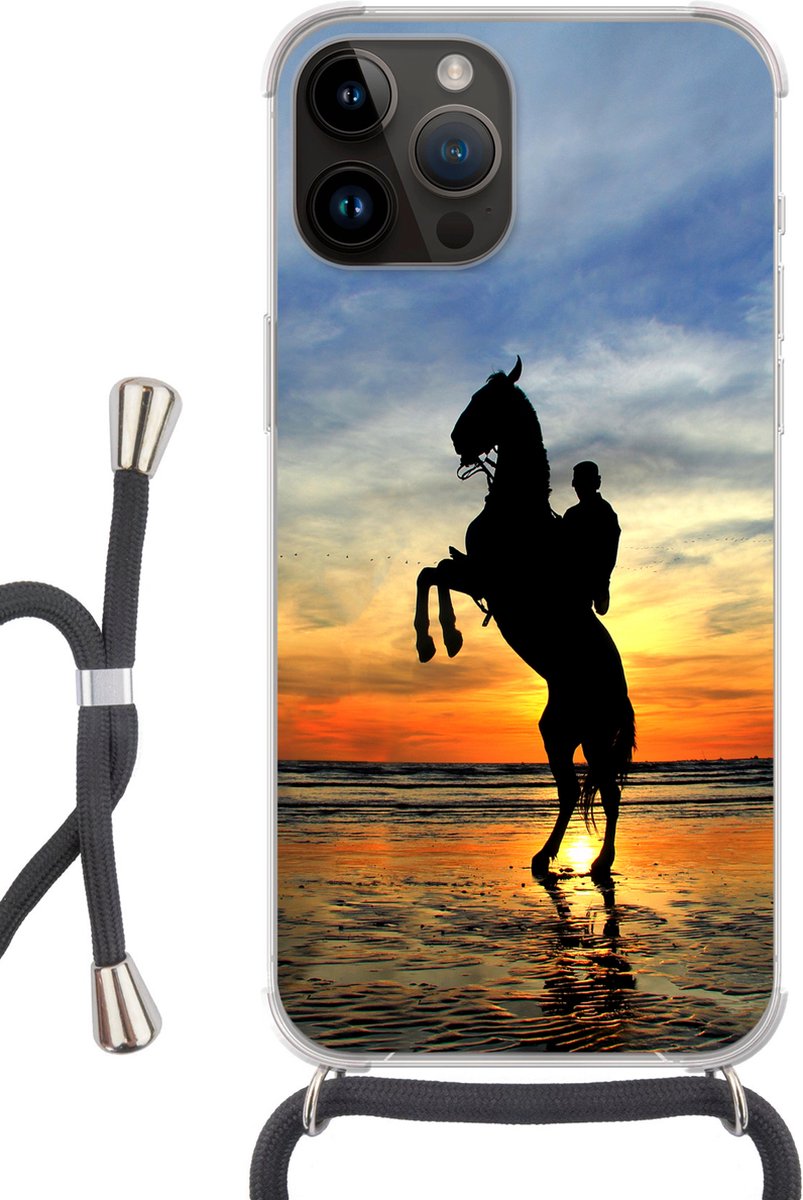 Telefoonhoesje Geschikt voor Apple Iphone 14 Pro Max - Paard - Lucht - Schaduw - Siliconen - Crossbody - Backcover met Koord - Telefoonhoesje met koord - Hoesje met touw Telefoonhoesje