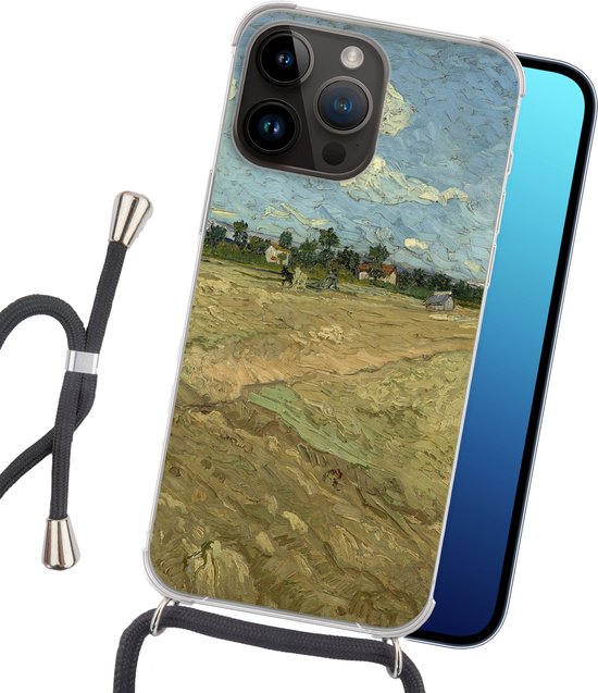 Telefoonhoesje Geschikt voor Apple Iphone 14 Pro - Geploegde akkers - Vincent van Gogh - Siliconen - Crossbody - Backcover met Koord - Telefoonhoesje met koord - Hoesje met touw Telefoonhoesje