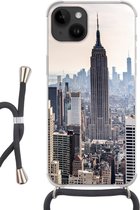 Geschikt voorApple Iphone 14 - Crossbody Case - New York - Mist - USA - Siliconen - Crossbody - Backcover met Koord - Telefoonhoesje met koord - Hoesje met touw