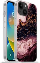 Geschikt voorApple Iphone 14 - Softcase hoesje - Marmer print - Natuurstenen - Mineralen - Siliconen Telefoonhoesje