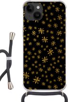 Geschikt voorApple Iphone 14 - Crossbody Case - Kerst - Sneeuwvlok - Goud - Siliconen - Crossbody - Backcover met Koord - Telefoonhoesje met koord - Hoesje met touw