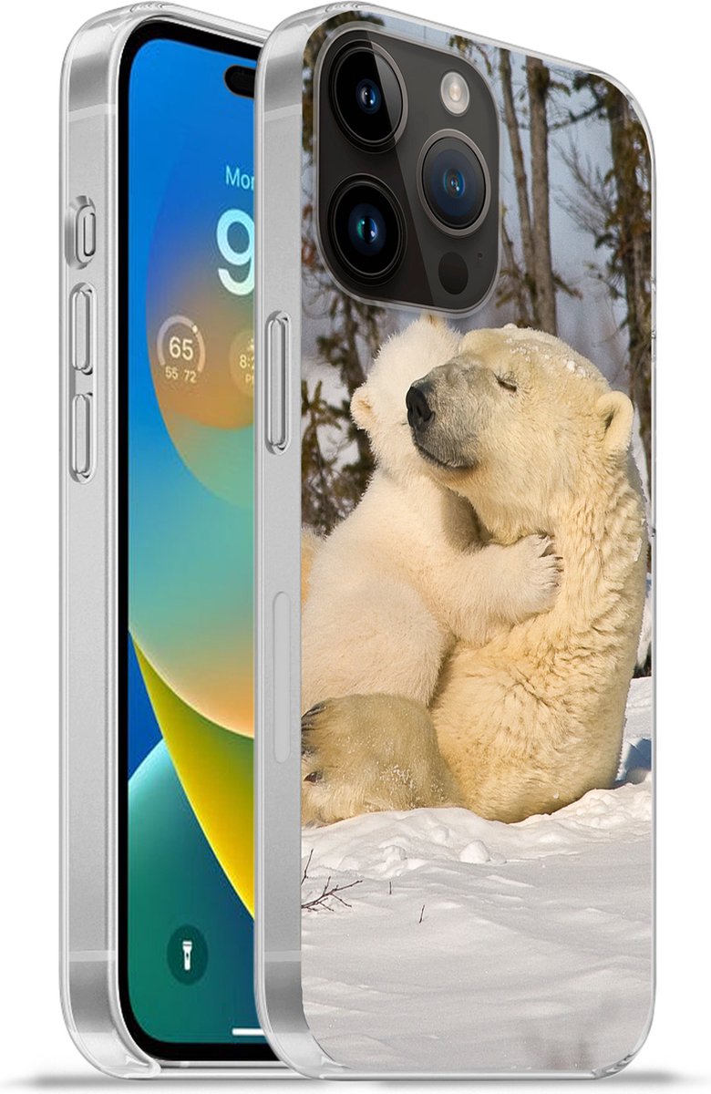 Telefoonhoesje Geschikt voor Apple Iphone 14 Pro hoesje - IJsbeer - Sneeuw - Den - Jong - Siliconen Telefoonhoesje Telefoonhoesje