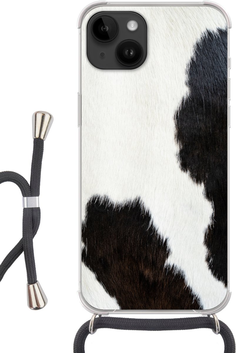 Telefoonhoesje Geschikt voor Apple Iphone 14 - Dierenprint - Koeien - Vacht - Siliconen - Crossbody - Backcover met Koord - Telefoonhoesje met koord - Hoesje met touw Telefoonhoesje