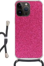 Geschikt voorApple Iphone 14 Pro - Crossbody Case - Roze - Abstract - Design - Siliconen - Crossbody - Backcover met Koord - Telefoonhoesje met koord - Hoesje met touw
