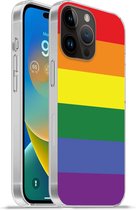 Geschikt voorApple Iphone 14 Pro - Softcase hoesje - Regenboog - Pride - Regenboog Vlag - Siliconen Telefoonhoesje