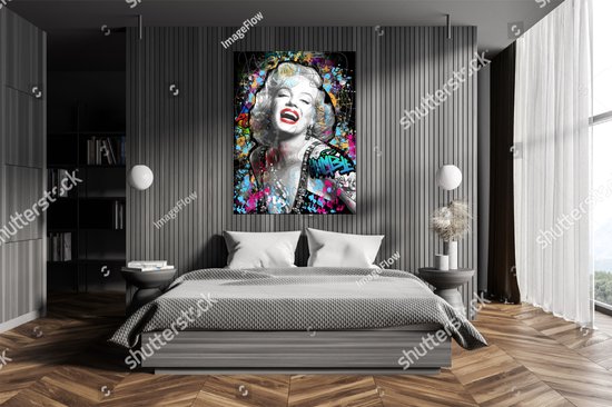 Foto op canvas houten frame (18mm)  50x70cm 100% katoen - Hoge kwaliteit Marilyn Monroe - Wall Art Graffiti Pop Art