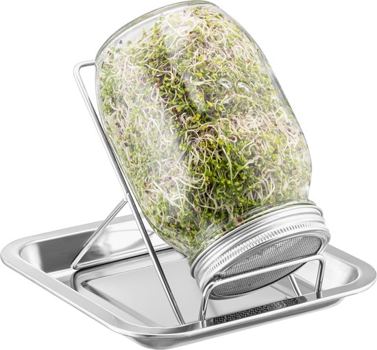 Kos Design Kiempotten - XL - RVS - Kiemschaaltje - Kiemglas - Kiemzaden - Kiemtoren - Kiemgroente - Vaatwasser Bestendig - 1000 ML Pot - Kiemdeksel
