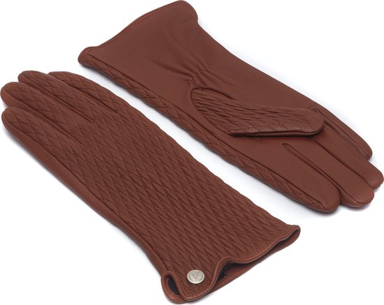 Gants marron pour femme en peau de mouton - Extra longs - Écran tactile - Doublure en laine douce - Modèle Jade - Gants pour femme en cuir