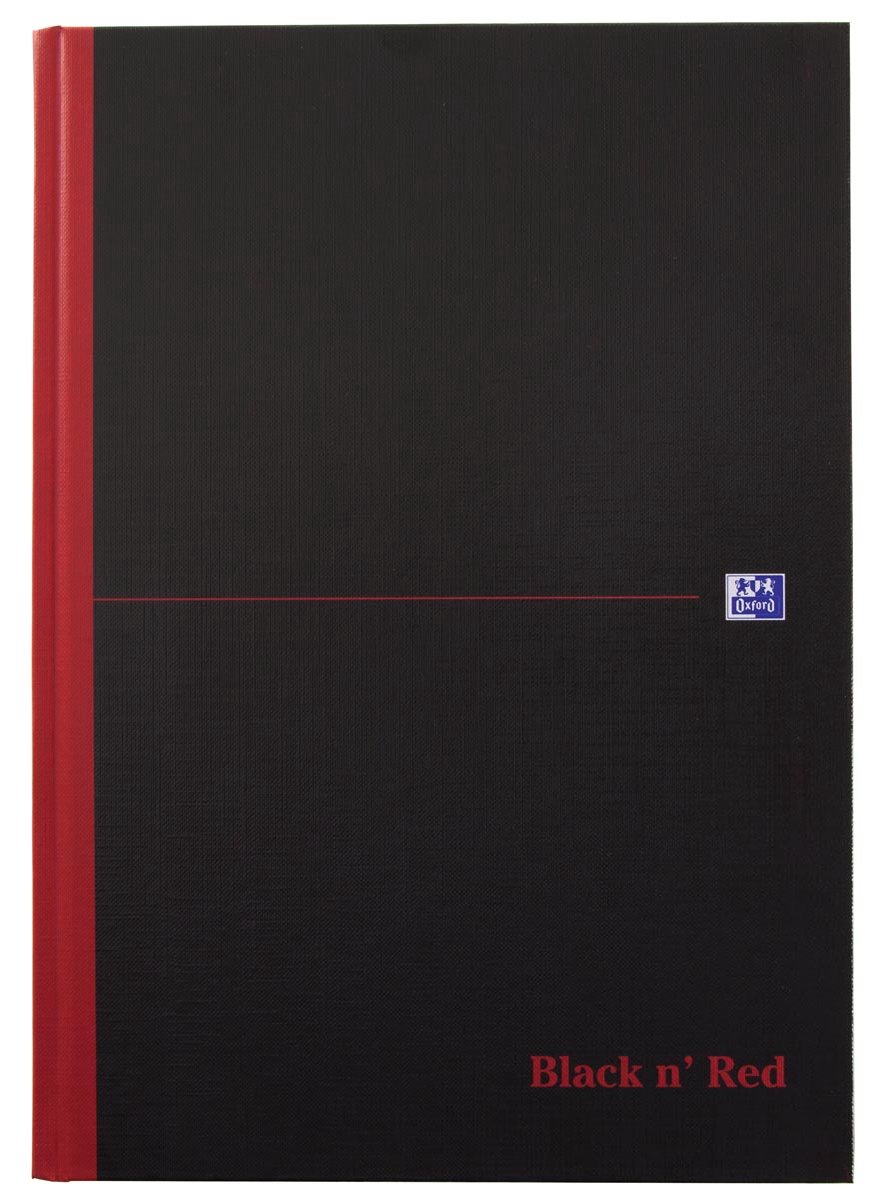 Oxford BLACK N' RED gebonden boek, 192 bladzijden, ft A4, geruit 5 mm 5 stuks