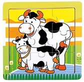 Houten puzzel koeien 9 delig in frame
