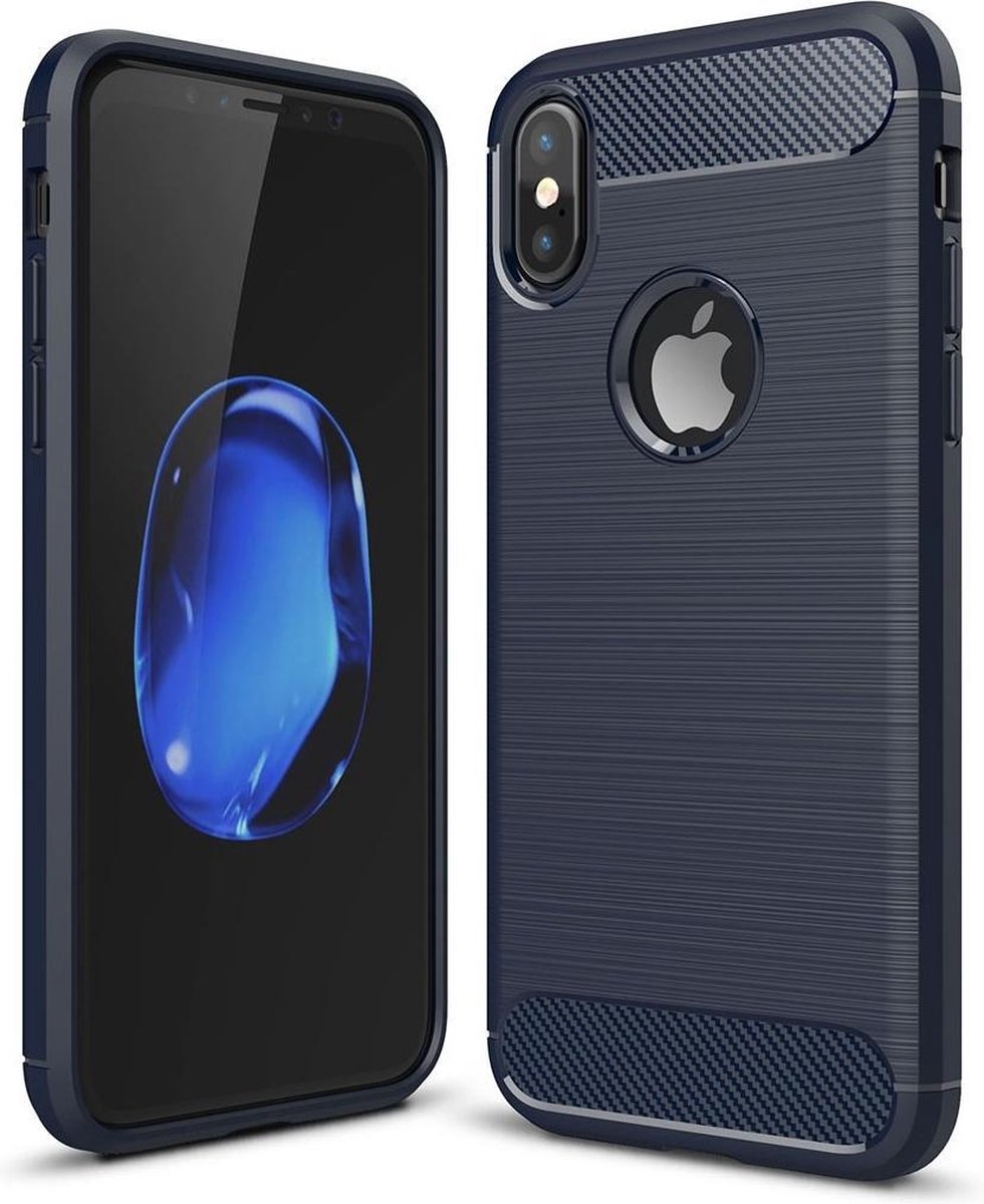 Tuff-luv - Carbon Fiber stijl TPU beschermende en Schockbestendige achterkant voor de Apple iPhone X case - blauw