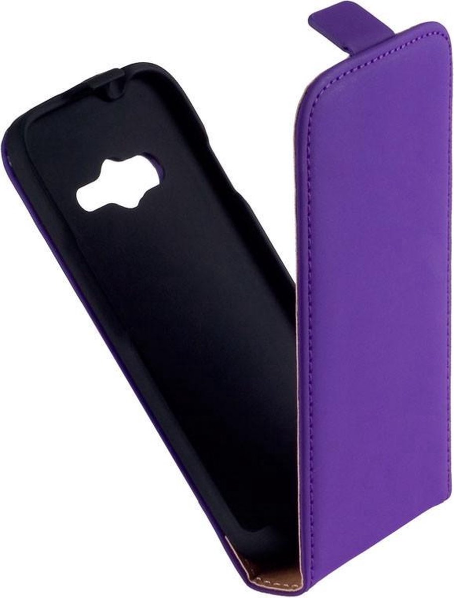 LELYCASE Lederen Samsung Galaxy Ace 4 Flip Case Cover Hoesje PAARS
