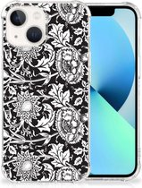 Telefoon Hoesje iPhone 13 Back Case Siliconen Hoesje met transparante rand Zwart Bloemen