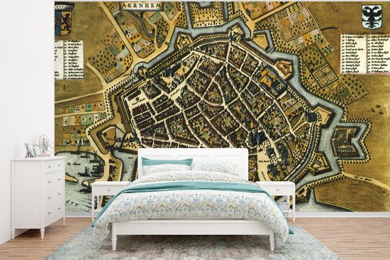 Behang - Fotobehang Plattegrond - Arnhem - Vintage - Breedte 350 cm x hoogte 260 cm - Stadskaart
