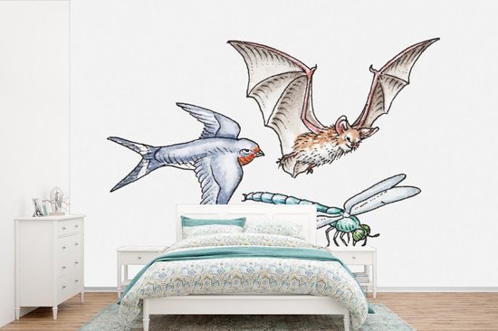 Foto: Behang fotobehang dieren potlood aquarel breedte 420 cm x hoogte 280 cm