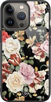 iPhone 13 Pro hoesje glass - Bloemen flowerpower | Apple iPhone 13 Pro  case | Hardcase backcover zwart