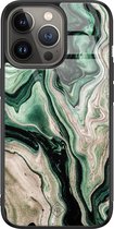 iPhone 13 Pro hoesje glass - Groen marmer / Marble | Apple iPhone 13 Pro  case | Hardcase backcover zwart