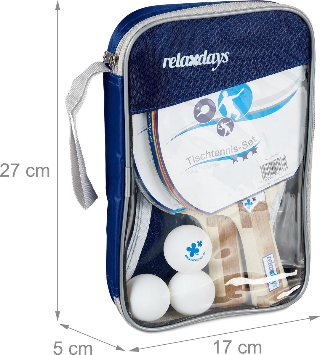 Relaxdays Kit pour jouer au ping-pong, avec 2 raquettes, 3 balles, 1 filet  et 1 housse de transport, multicolore