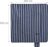 Relaxdays Picknickkleed blauw-grijs gestreept - 200x200 cm - fleecekleed - xxl strandlaken