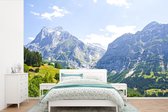 Behang - Fotobehang Panorama over de berg Junfrau bij Eiger in Zwitserland - Breedte 360 cm x hoogte 240 cm