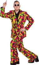 Wilbers - Hippie Kostuum - Geometrische Lijnen Fout Pak Man - multicolor - Maat 52 - Carnavalskleding - Verkleedkleding