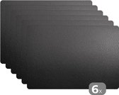 Placemat - Placemats kunststof - Lederen structuur - zwart wit - 45x30 cm - 6 stuks - Hittebestendig - Anti-Slip - Onderlegger - Afneembaar