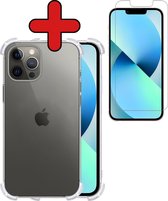 iPhone 13 Pro Max Hoesje Siliconen Shock Proof Case Transparant Met Screenprotector - iPhone 13 Pro Max Hoes Extra Stevig Hoesje Cover Met Screenprotector
