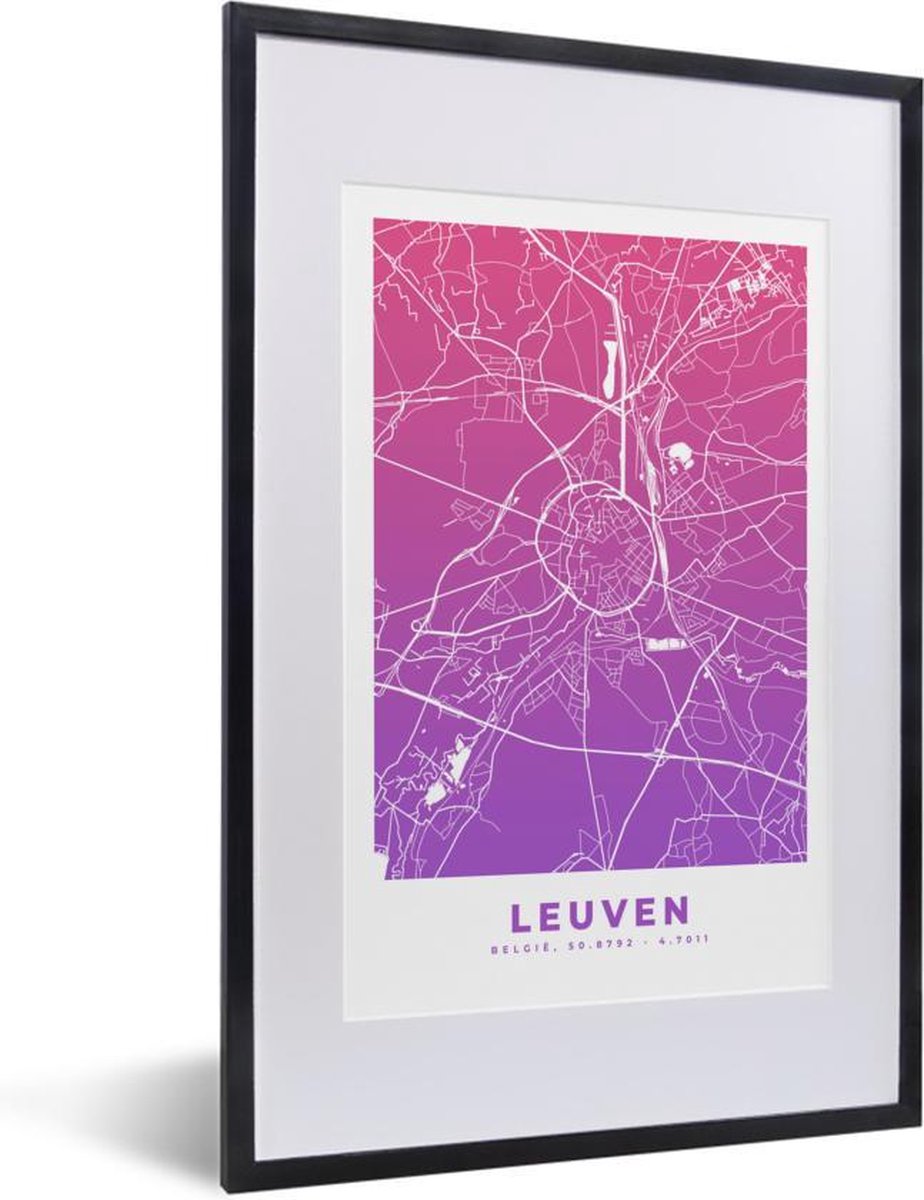 Fotolijst incl. Poster Stadskaart Leuven Paars Roze 40x60 cm