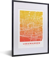Fotolijst incl. Poster - Stadskaart - Leeuwarden - Geel - Oranje - 30x40 cm - Posterlijst - Plattegrond
