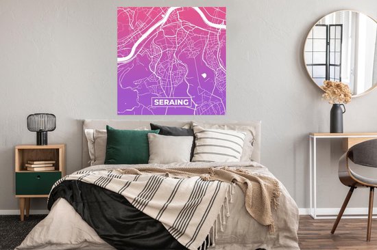 Carte de la ville de Seraing ( België) - Violette - 100 x 100 cm XXL