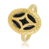 *My Bendel - Vintage ring goud met zwart - Edelstalen ring 14k goldplated met zwarte epoxy inleg - Met luxe cadeauverpakking