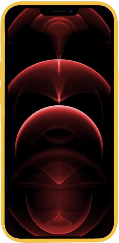Coque de téléphone jaune pour iPhone 13 Pro avec fond d'écran rouge.