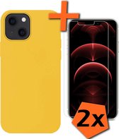 Hoesje Geschikt voor iPhone 13 Hoesje Siliconen Cover Case Met 2x Screenprotector - Hoes Geschikt voor iPhone 13 Hoes Back Case - Geel