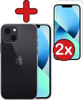 Hoesje Geschikt voor iPhone 13 Mini Hoesje Siliconen Case Hoes Met 2x Screenprotector - Hoes Geschikt voor iPhone 13 Mini Hoes Cover Case - Transparant