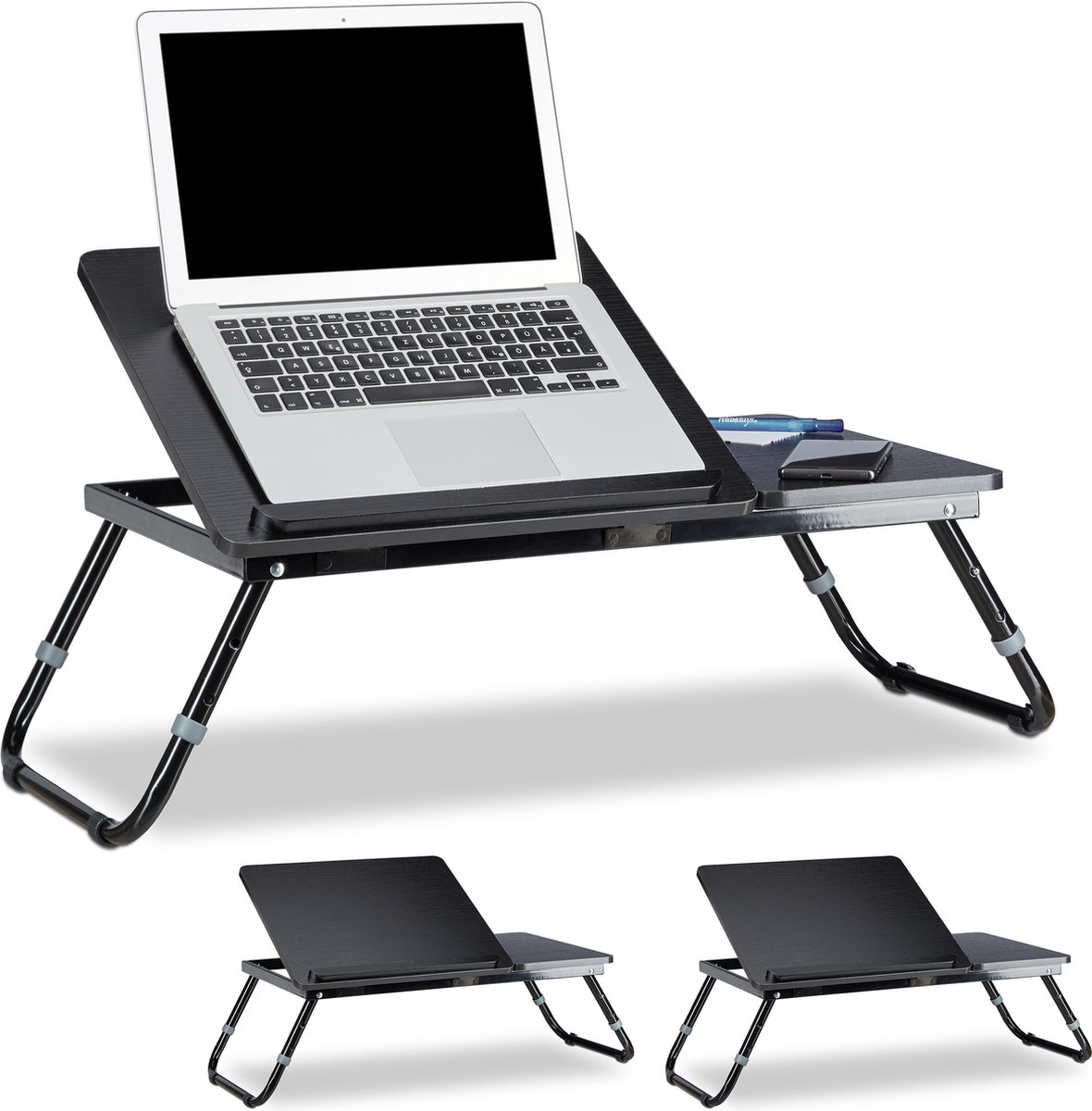 Image of 3x laptoptafel hout - bedtafel inklapbaar - kantelbaar bedtafeltje - zwart