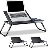 Relaxdays 3x laptoptafel hout - bedtafel inklapbaar - kantelbaar bedtafeltje - zwart