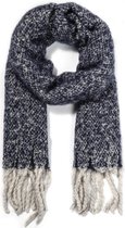 Warme Sjaal met Franjes - 185x50 cm - Blauw