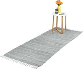 Relaxdays Vloerkleed katoen - karpet - voor binnen- tapijt - div. groottes - effen - grijs - 80x200cm