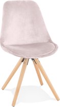 Alterego Vintage stoel 'RICKY' in roze fluweel en poten in natuurkleurig hout