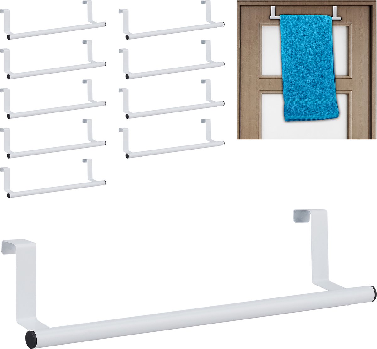 Relaxdays 10x Handdoekhouder deur - rvs - wit handdoekrek kastje - handdoekdrager