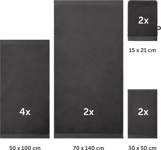 Blumtal Terry Handdoeken Set - 2 x Baddoek & 4 x Handdoek & 2 x Gasten Handdoekje & 2 x Washandje: Antraciet