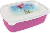 Broodtrommel Roze - Lunchbox - Brooddoos - Bloem - Boot - Waterverf - 18x12x6 cm - Kinderen - Meisje