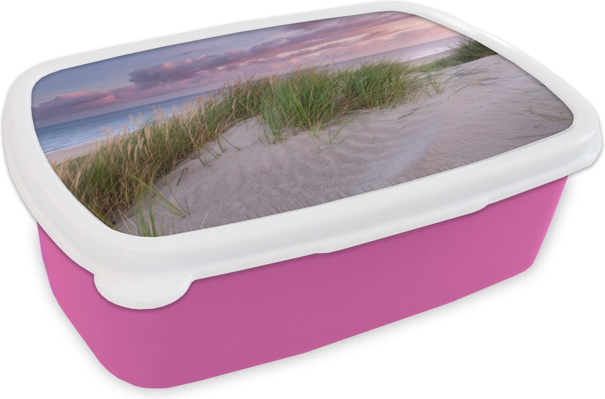 Broodtrommel Roze - Lunchbox - Brooddoos - Strand - Duin - Lucht - 18x12x6 cm - Kinderen - Meisje