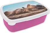 Broodtrommel Roze - Lunchbox - Brooddoos - Quad - Zon - Zand - 18x12x6 cm - Kinderen - Meisje