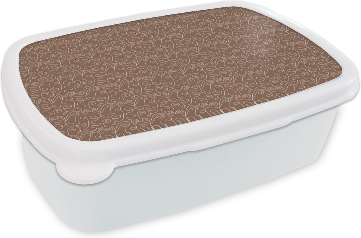 Broodtrommel Wit - Lunchbox - Brooddoos - Gezicht - Bruin - Design - 18x12x6 cm - Volwassenen