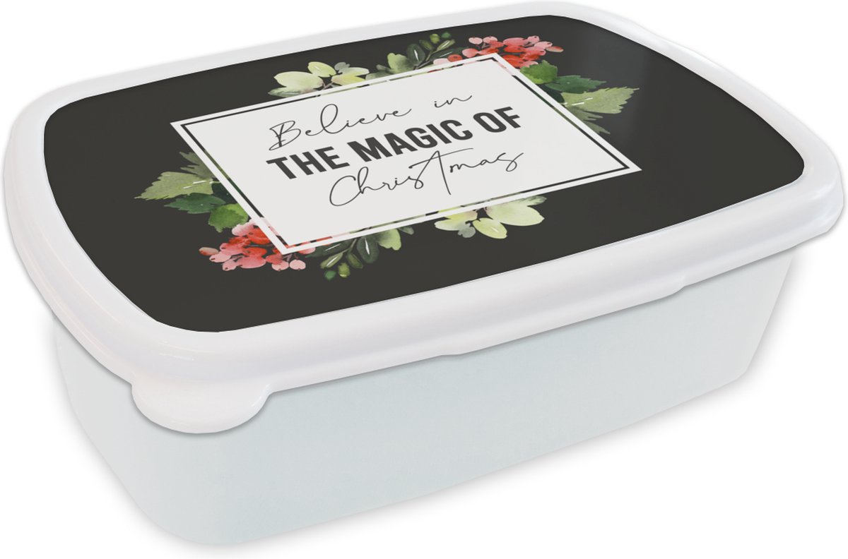 Broodtrommel Wit - Lunchbox - Brooddoos - Quote - Kerst - Magie - 18x12x6 cm - Volwassenen