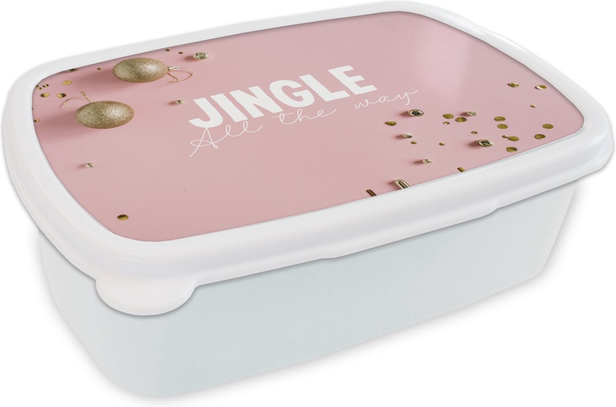 Broodtrommel Wit - Lunchbox - Brooddoos - Winter - Roze - Goud - 18x12x6 cm - Volwassenen